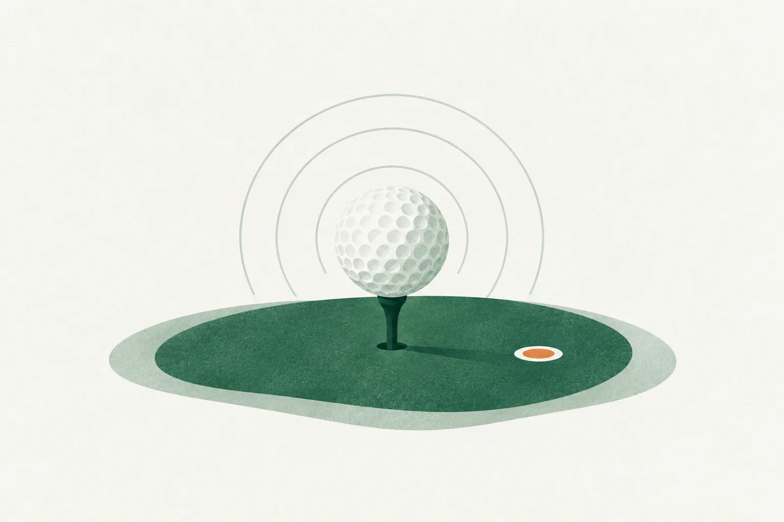 Illustration PAR ICI : une balle sur un tee et une cible de golf intérieur.